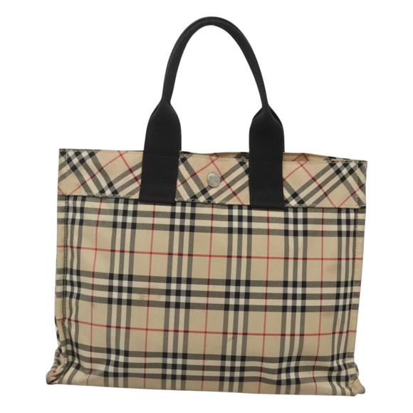 BURBERRY Nova Check Blue Label Hand Bag Nylon Beige Silver Auth 122940 - Picture 13 of 16